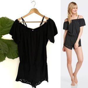 Fabletics Black Prue Shorts Embroidered Cut Out Romper! NEW